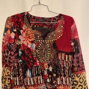 Calessa Red Printed Mesh Dress